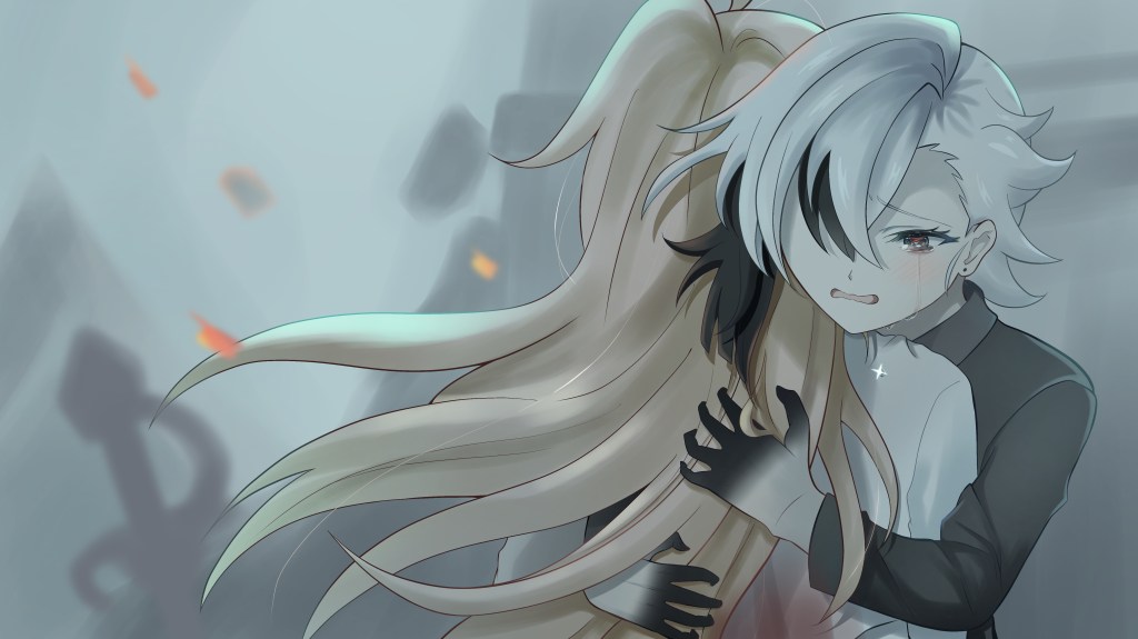 Arlecchino hugging Clervie after their final fight